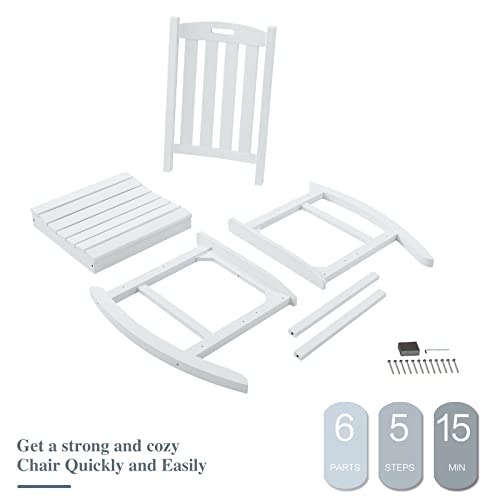 Psilvam Patio Rocking Chairs Set Of 2, Poly Lumber Porch Rocker With High Back, 350Lbs Support Rocking Chairs For Both Outdoor And Indoor, Poly Rocker Chair Looks Like Real Wood (2, White) #TOP5