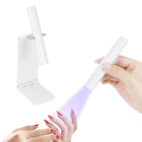 Collazoey 3W Lampara Uñas Semipermanentes, Lampara de Uñas con Soporte Plegable, Secador de Uñas Portátil con Soporte Temporizador 60/120S, Pequeña Semipermanentes para Hogar y Salón (Blanco)