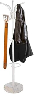 SACE Coat Stand with 3 Tier, 15 Rotating Hooks for Hanging Clothes, Hats, Jackets and Accessories | Heavy Duty Umbrella Holders with Marble Base (Pearl White)