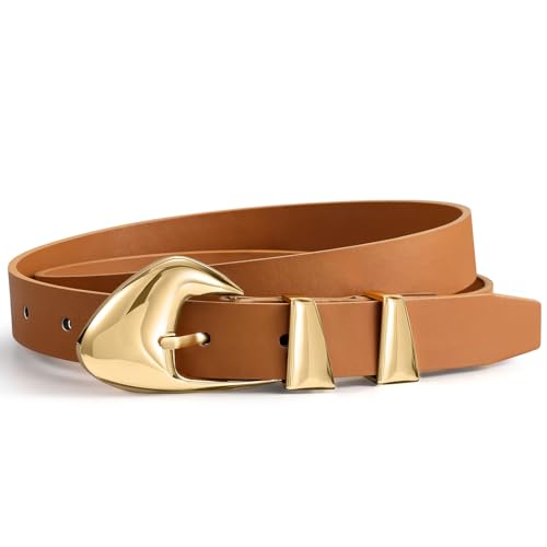 HERAINBOS Skinny Belt, Black Leather Belt Women Belts for Jeans Dresses Pants with Adjustable belt Buckle 1” Width