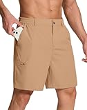 SERAMY Pantalones cortos de golf elásticos para hombre con 6 bolsillos, ajuste seco, entrepierna de 7 pulgadas, vestido ligero para senderismo, trabajo casual, Caqui oscuro, Large corto