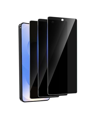 jehezkel 3 Pack Privacy Screen Protector for Samsung Galaxy S24 Tempered Ultra-Thin Glass with 9H Anti Scratch Bubble Free [Support Fingerprint Unlock] Black
