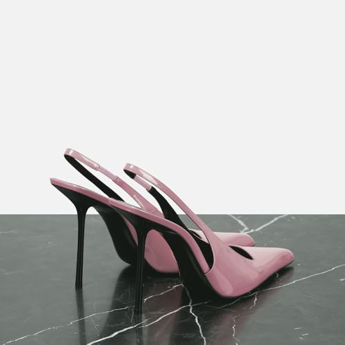 Image of THESHY Women's Pointed Toe High Stiletto Heels Slingback Stretch Slip-on Pumps Backless Patent Leather Fashion Dress Shoes for Women