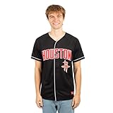 Ultra Game NBA Men's Mesh Button Down Baseball T-Shirt, Houston Rockets, Black, Large