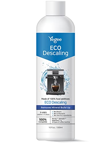 Yegee Eco Descaling, Liquid Coffee Machine Descaler, 100% Plant-Based 1st Grade Formula, Removes Limescale for All Coffee Pot Cleaner & Espresso, Capsule Machines, 10.1 fl.oz 1 Pack
