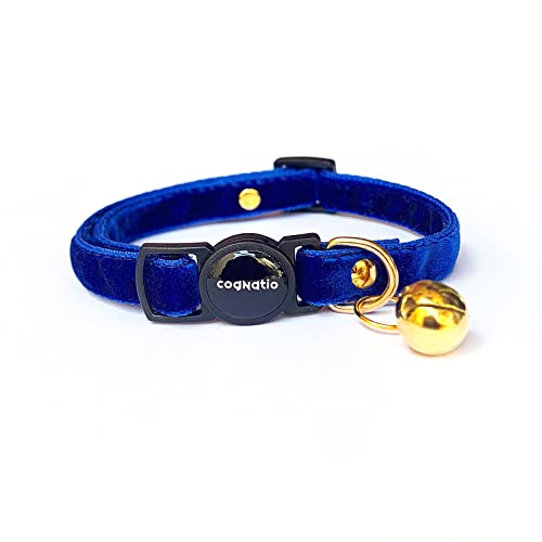 Image of Safety Quick Release Cat Collars,Double Velvet with Bell Available in a Range Colors ,Perfect for Your Kitty, Adjustable 20-30 cm (20-30cm, Navy Blue)