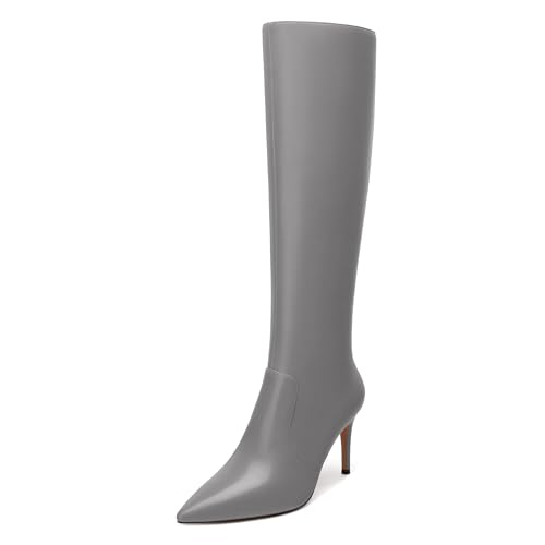 WAYDERNS Knee High Boots for Women Pointed Toe Stiletto Heel 3.3 Inch High Heel Long Boots Side Zipper Fashion Classic Prom Party Fall Boots