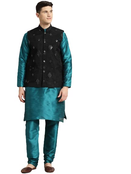 Image of SOJANYA (Since 1958, Men's Silk Blend Grey Kurta Pyjama & Silk Blend Jacket Combo