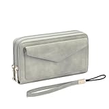 Picture of CLUCI Wallet Women Large Capacity Wristlet Purse for Women Long Ladies Wallet RFID Blocking Multi Credit Card Holder Grey