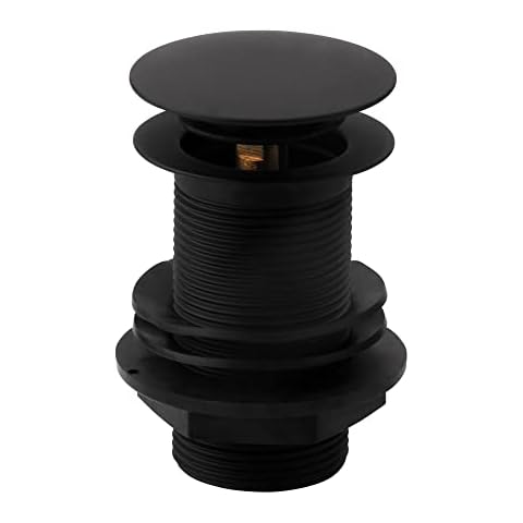 Black Basin Waste Unslotted Click Clack Pop Up Plug Design Standard Size Matt Black Cover