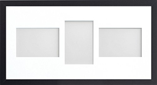 Allington Range 20x10-inch Black Picture Photo Frame with White 3-Aperture Mount for Image Size 6x4-inch (LPL)