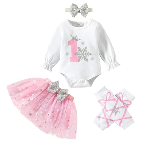 Image of GRNSHTS Baby Girl Birthday Cake Smash Outfit Toddler Girl My 1st Birthday Romper Tutu Skirt with Headband Clothes Set