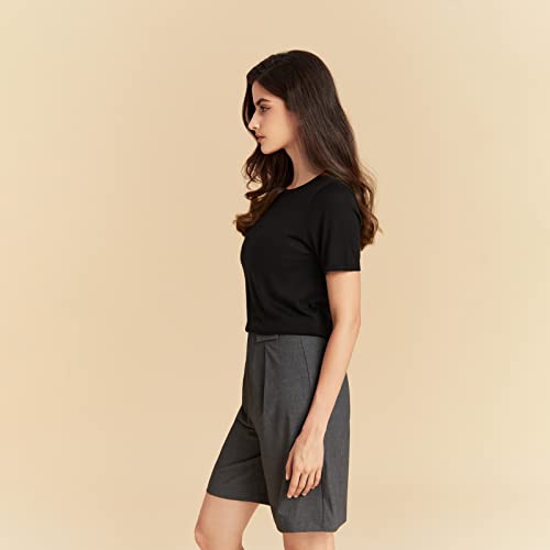 GreenMount Women's Silk Cashmere Round Neck T-Shirt Stretchy Basic Tee Summer Tops for Women3