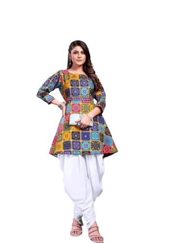 Image of Floral Print Cotton Kurta and Dhoti Set for Women Designer