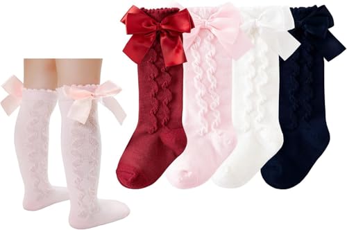 Image of CHUNG Toddler Baby Girls Knee Hight Stocking Cotton Socks 0-7Years Solid Color Bowknot Thin Spring Summer