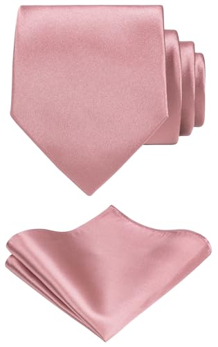 TIE G Solid Satin Color Formal Necktie and Pocket Square Sets in Gift Box (Rose Gold)