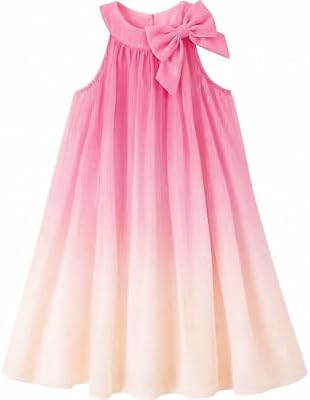 NIUSC Girls Ombre Chiffon Halter Sundress – Pink & Orange, 7-8 Years