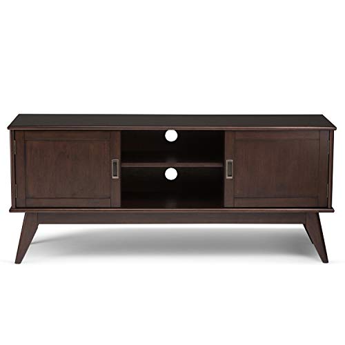 Simplihome Draper Solid Wood Universal Tv Media Stand, 60 Inch Wide,Industrial, Living Room Entertainment Center, Storage Shelves And Cabinets, For Tvs Up To 70 Inches In Medium Auburn Brown #TOP3