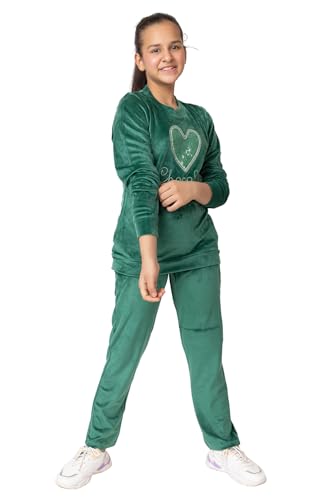 Image of Kids Girls Winter Wear Round Neck Warm Velvet Full Sleeves Regular Fit Night Wear Sports Wear Lounge Wear Track Suit Set