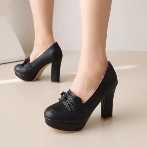 Alyaafifa Platform High Heel Pumps for Women Closed Round Toe Slip On Matte Leather Chunky Heeled Loafers Dress Shoes Sexy Comfy Party Event Wedding Prom2