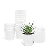 16 Pack Plant Pots Indoor Outdoor, 3.8' Plant Flower Pots with Drainage Holes and Saucers, Plastic Small Pots for Plants Succulent Nursery Pots, Mini Flower Planter Pots for Indoor House Plants White