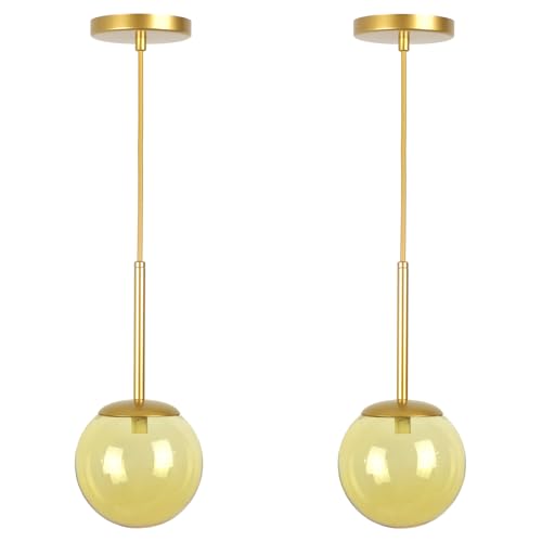 Kit 2 Pendentes Jabuticaba Dourado Globo De Vidro Âmbar