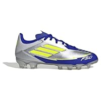 adidas F50 League Football Boots Multi Ground, Silver met./Solar Yellow/Lucid Blue, 2 UK Child