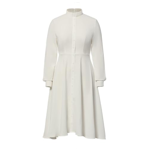 Image of FAD-4U Church Clergy Dress for Women Long Sleeve Rows Buttons A Line Dress with Tab Collar