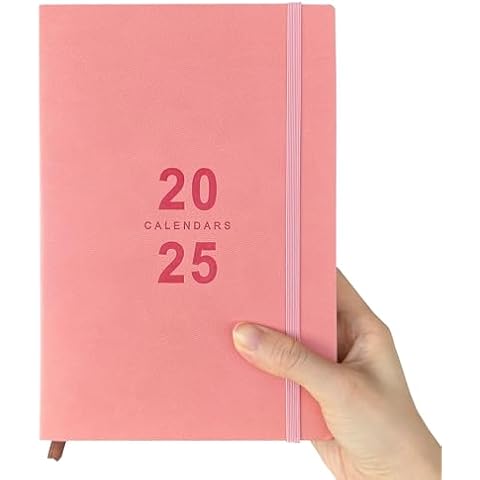 Planner 2025, Daily Hourly Planner 2025, Calendar 2025 Agenda Planner Daily Journal Notebook Planner 8.5"x5.8", January 2025 to December 2025, Faux Leather Cover (Pink) Cover