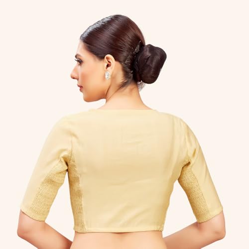 Image of Studio Shringaar Women's Cotton Silk Stretchable (Smocked) Readymade Elbow Length Sleeves Saree Blouse