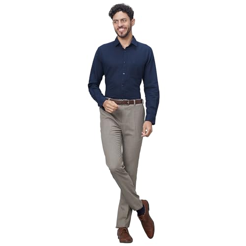 Image of Raymond Men Slim Fit Solid Pattern Linen Cotton Blend Regular Collar Full Sleeve Casual Shirt
