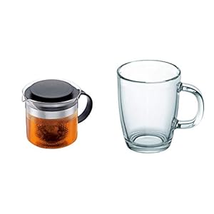 Bodum Teebereiter bistroNouveau (Kunststoff Teesieb, Hitzebeständiges Glas, 1,0 liters) schwarz & 11239-10B Bistro Tasse…