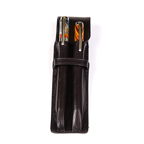 Aston Leather Double Pen Case Black