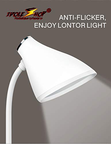 Image of IDOLESHOP High Range Quality Rechargeable LED Touch On /Off Children Eye Protection Student Study Reading Dimmer Rechargeable USB Charging Table Study Switch Desk Lamp, White