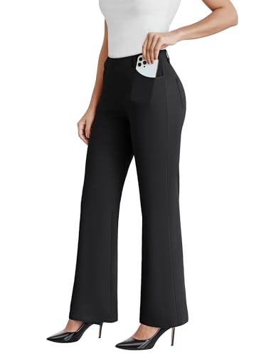 Dress Work Pants Women Business Casual Slack Trousers Stretchy Pull On Office Flare Pants with Pockets