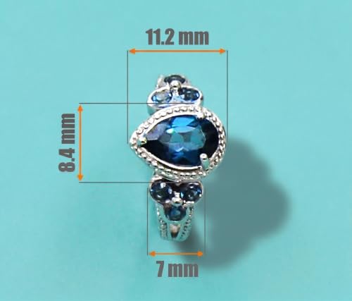 Image of 925 Sterling Silver Ring Genuine Gems Pear Shape 9x6 mm with Bezel-set Accented Gems, Rhodium-Plated Finish