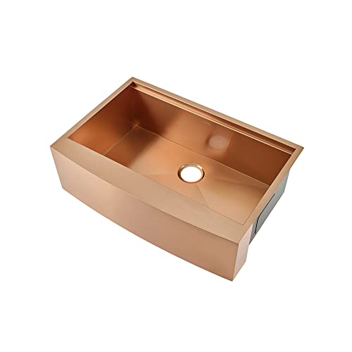 Image of Tourner 33 x 22 Stainless Steel, Single Basin, Farmhouse Kitchen Workstation Sink with Apron in Gold