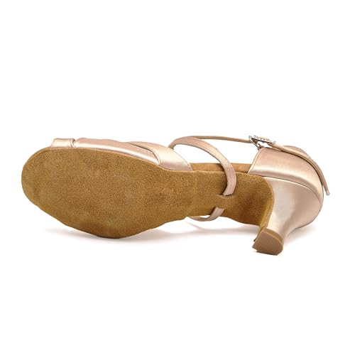 Women's Latin Dance Shoes Female's Ballroom Salsa Dance Shoes with 2.5" Heel(A-Style Nude Size 9.5)3