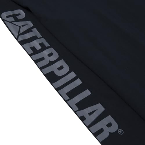 Caterpillar Trademark Banner Long Sleeve Tee Shirts for Men with Center Back Neck Wire Management Loop and Cat Workwear Logo