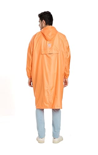 Image of Zeel Unisex Outdoor Rain Poncho for Adult, Waterproof, Lightweight & Packable, Polyester Pullover Full Sleeves Hooded Rainwear, Raincoat for Camping, Hiking, Travelling (AZ33, Free Size) (Orange)
