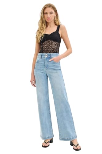 Risen Jeans - Tummy Control High Rise Wide Double Waist Jeans - (32.5' Extra Long Inseam) - RDP5919 - Includes Official Tag - LT, Size 29 Lightblue