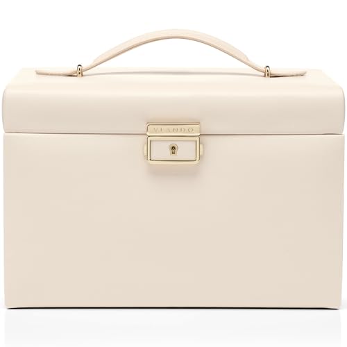 Vlando Large Jewellery Box for Women Lockable Jewellery Boxes with 3 Drawers Jewelry Storage Earrings, Rings, Necklaces, Bracelets, Brooches, Watches Organiser