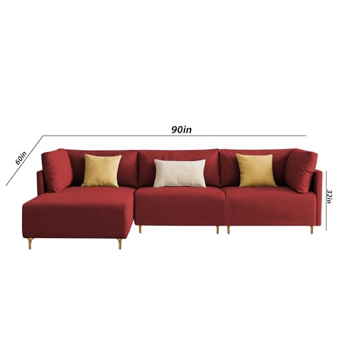 Image of Carina LHS 4 Seater L Shape Sofa Set for Living Room (Maroon Fabric) Premium Fabric Sofa