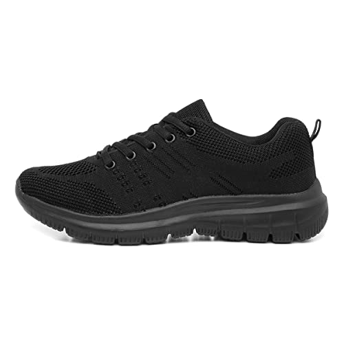 Womens Black Lace Up Flat Trainer - Size 6 UK - Black