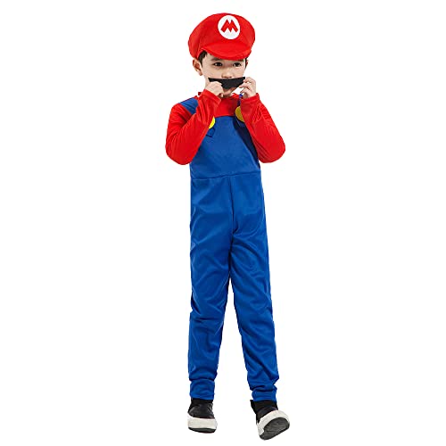 COXNSXX Super Mario et Luigi Bros Costume classique pour adulte/enfant avec chapeau, moustache, vêtements pour carnaval cosplay