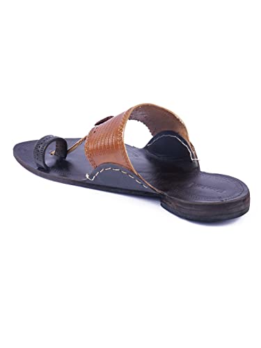 Image of KORAKARI Men Kolhapuri Chappal Handcrafted Sandal Smooth and Comfortable Flip Flops Slipper Stylish Anti Slip Design Genuine Leather Traditional Footwear.