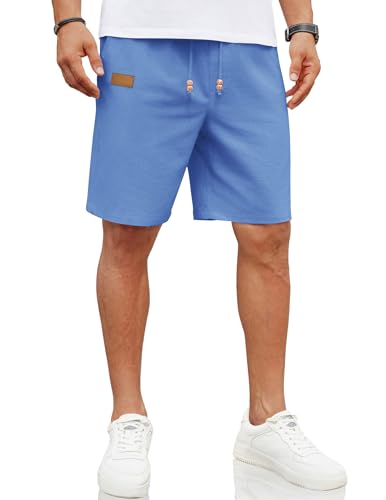 Image of COOFANDY Mens Casual Linen Shorts Elastic Waist Drawstring Loose Fit Summer Beach Vacation Shorts with Pockets