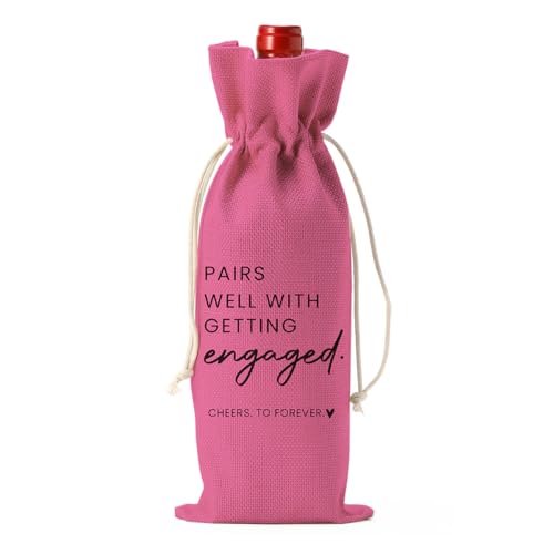 Image of Engaged Engagement Gifts for Couples Her Engagement Party Decorations | Engaged Wine Bag for Couple Women Pairs Well with Getting Engaged Wine Accessory Sets Pink Black