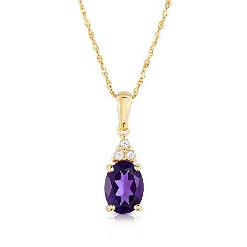 KOKAV 10K Yellow Gold Genuine Amethyst Oval Pendant Necklace
