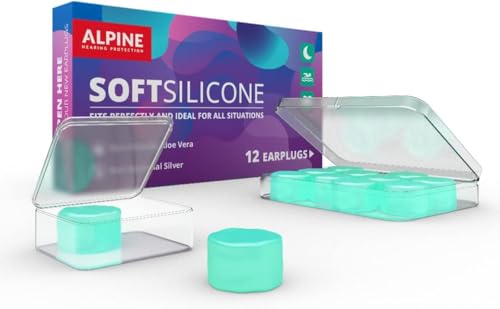 Alpine SoftSilicone - Moldable Silicone Ear Plugs - 28dB - Noise Reducing Earplugs for Sleeping, Swimming, & Concentrating - Comfortable Snoring Solution - 12 Pack